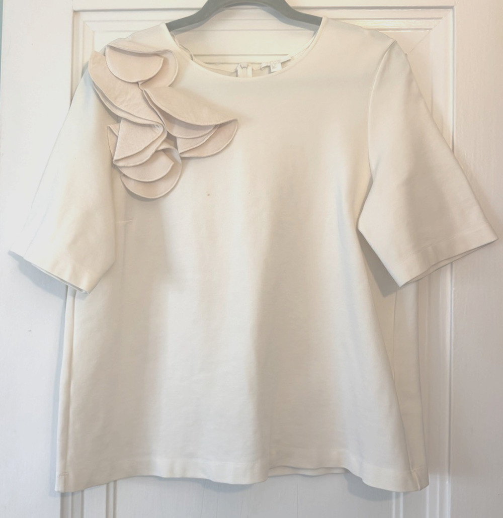 COS Short Sleeve Ivory Ponte Blouse With Flower Accent